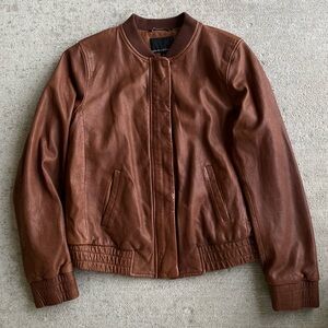 Banana Republic lambs skin leather bomber jacket coat brown